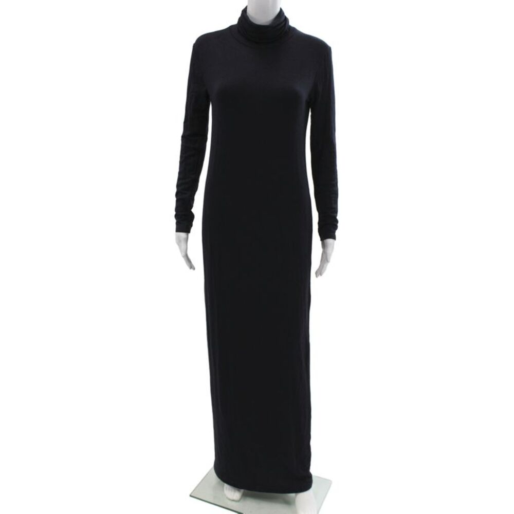 Bleusalt Women Maxi Turtleneck Long Sleeve Black Tencel Modal Dress Size 2
